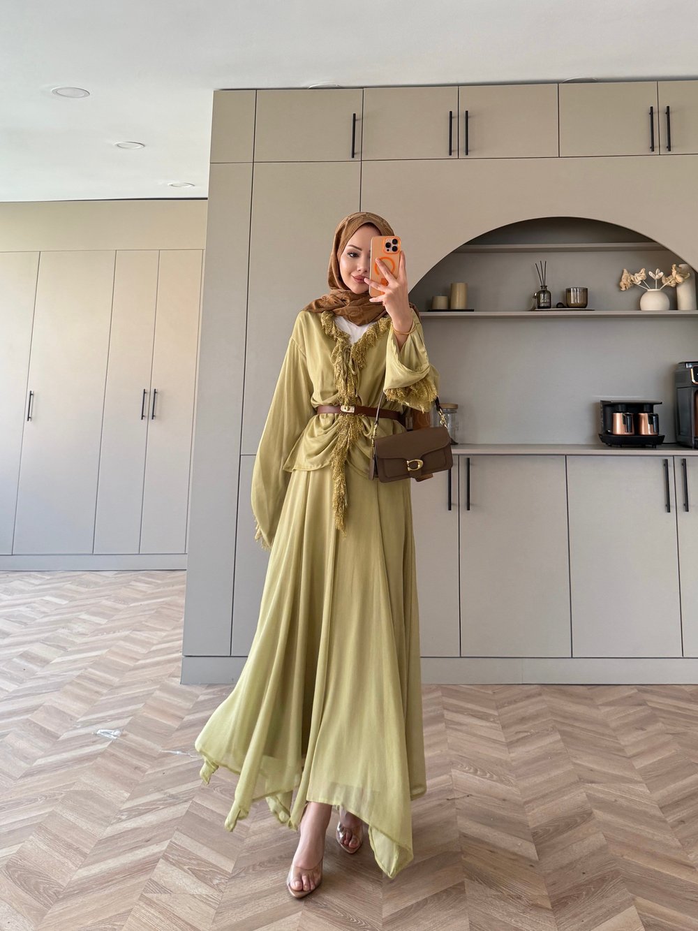 Penola Dantel Detaylı Etekli Takım Haki (5796)