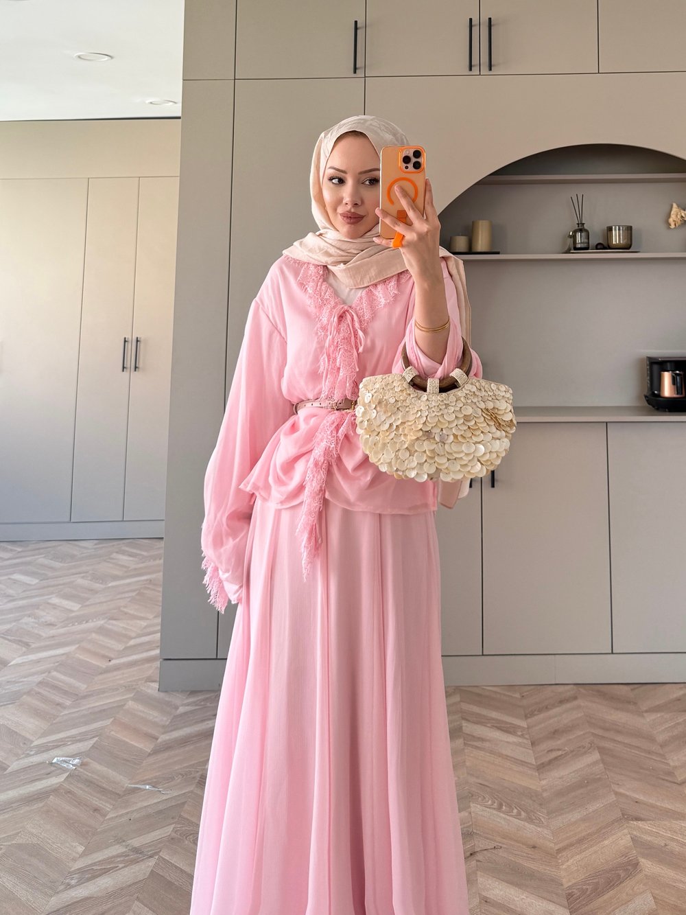 Penola Dantel Detaylı Etekli Takım Pembe (5796)