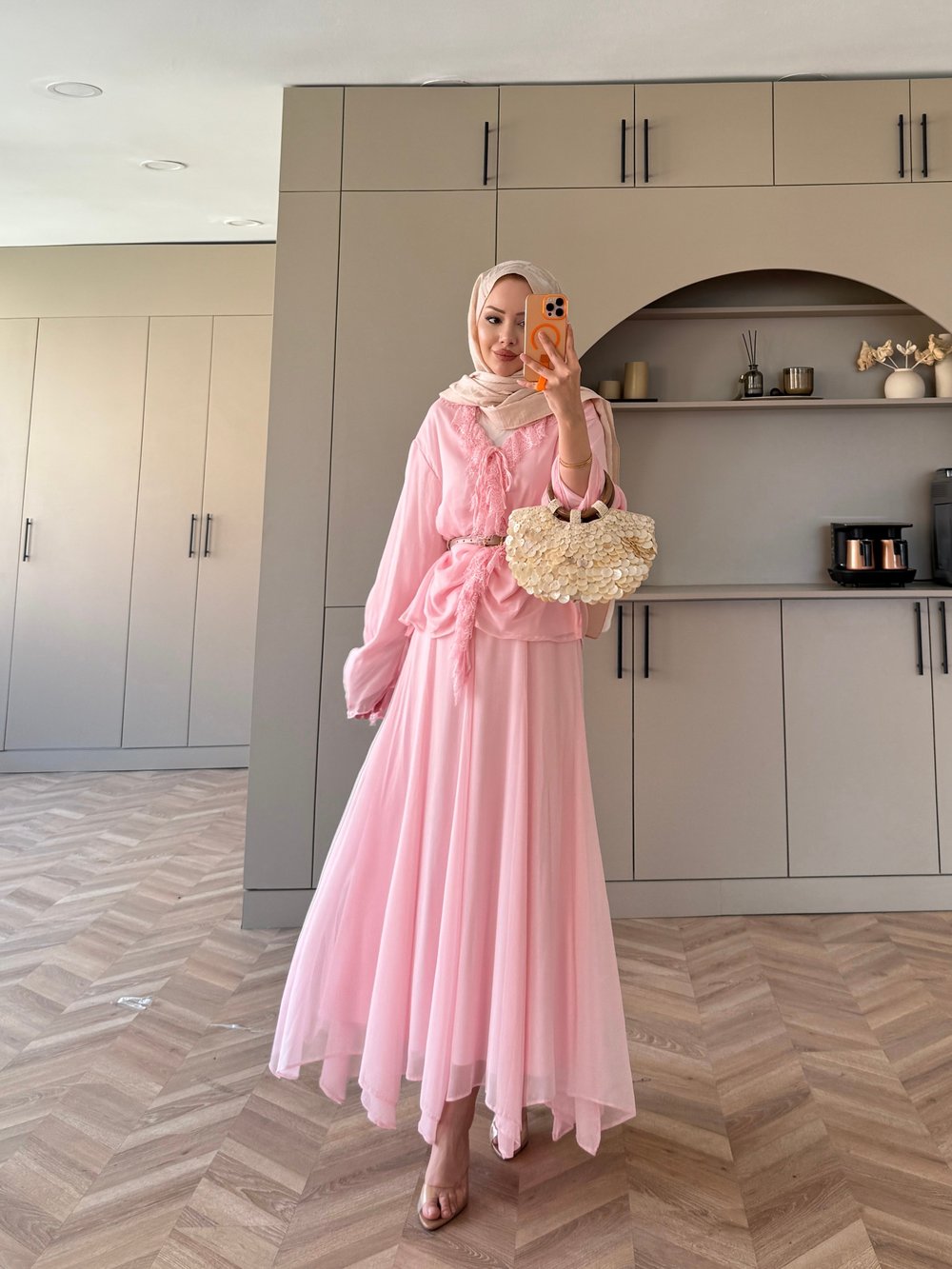 Penola Dantel Detaylı Etekli Takım Pembe (5796)