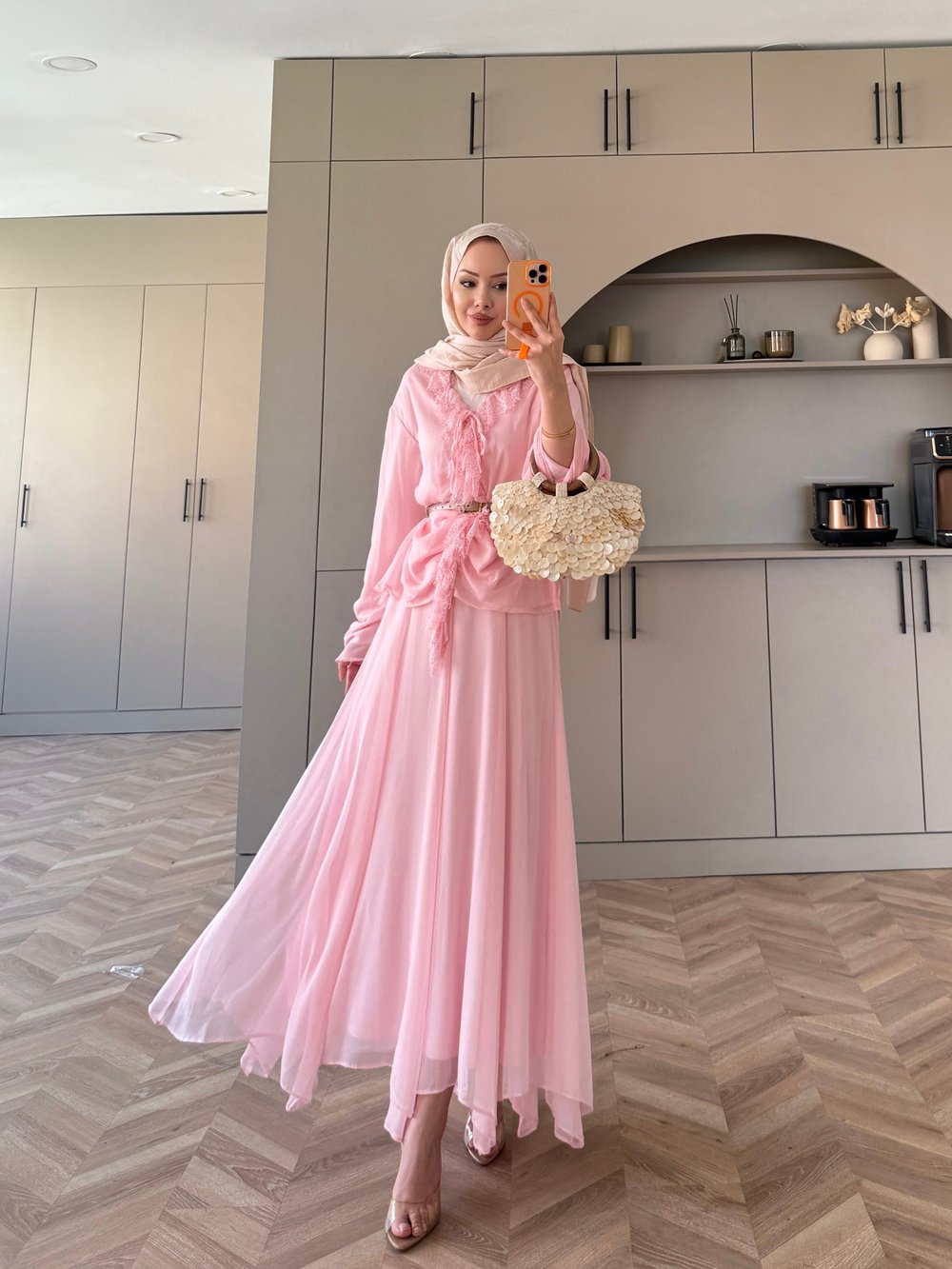 Penola Dantel Detaylı Etekli Takım Pembe (5796)