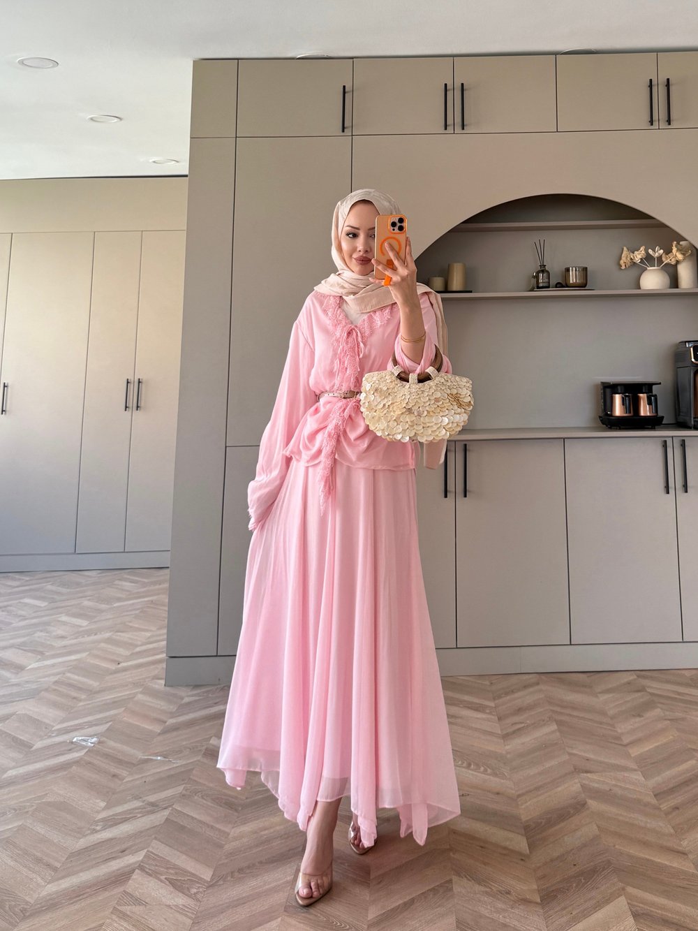 Penola Dantel Detaylı Etekli Takım Pembe (5796)