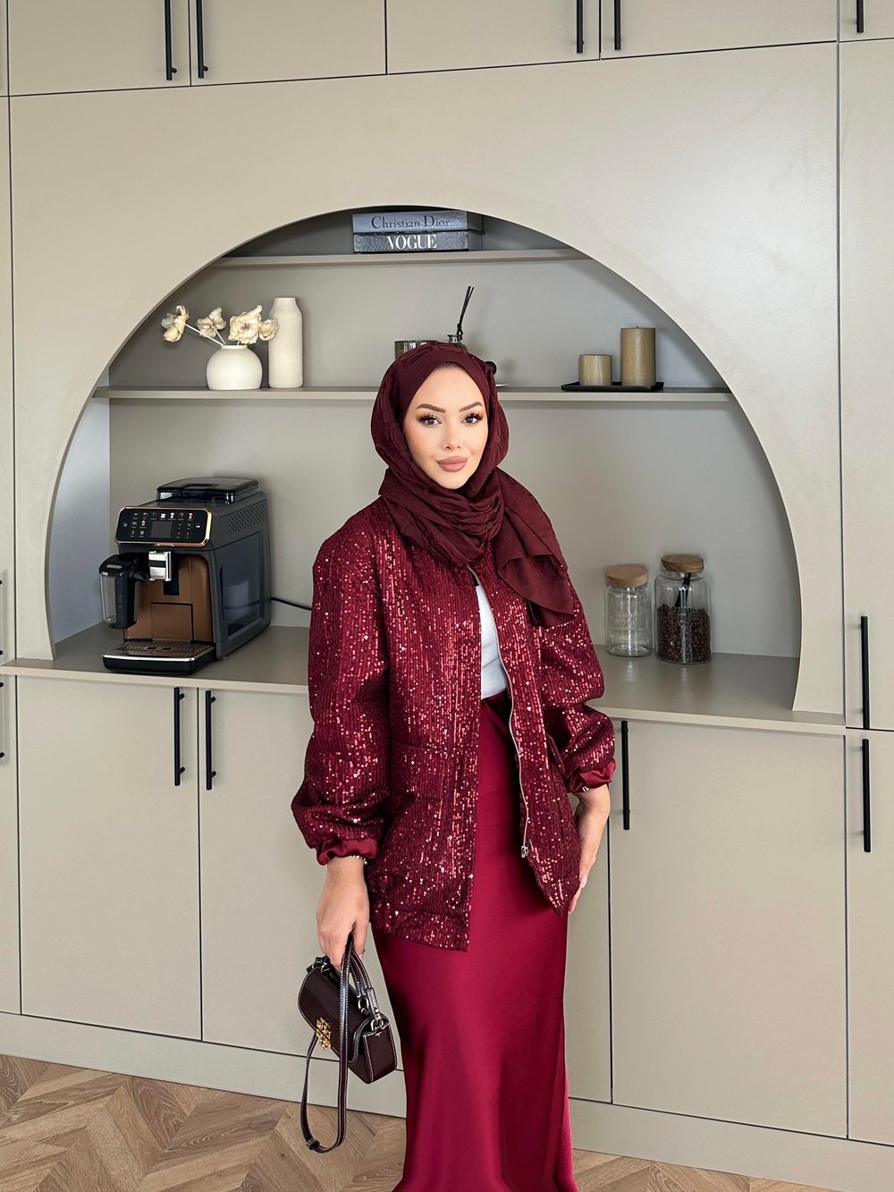 Pullu Bomber Ceket Bordo