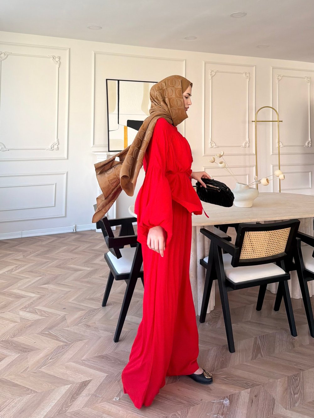 Pure Dantel Detaylı Pantolon Takım Kırmızı (5819)