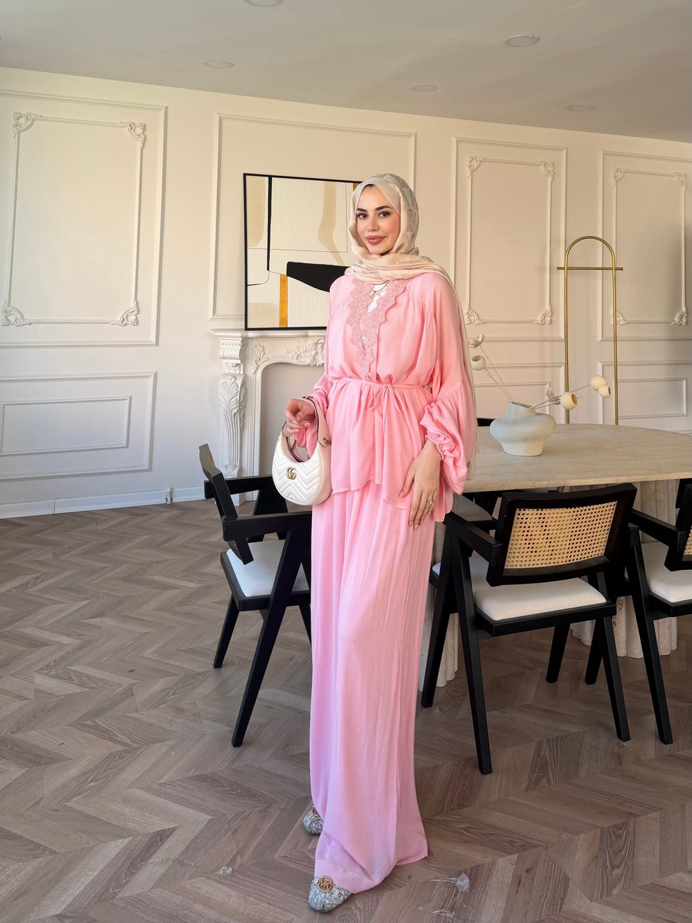 Pure Dantel Detaylı Pantolon Takım Pembe (5819)