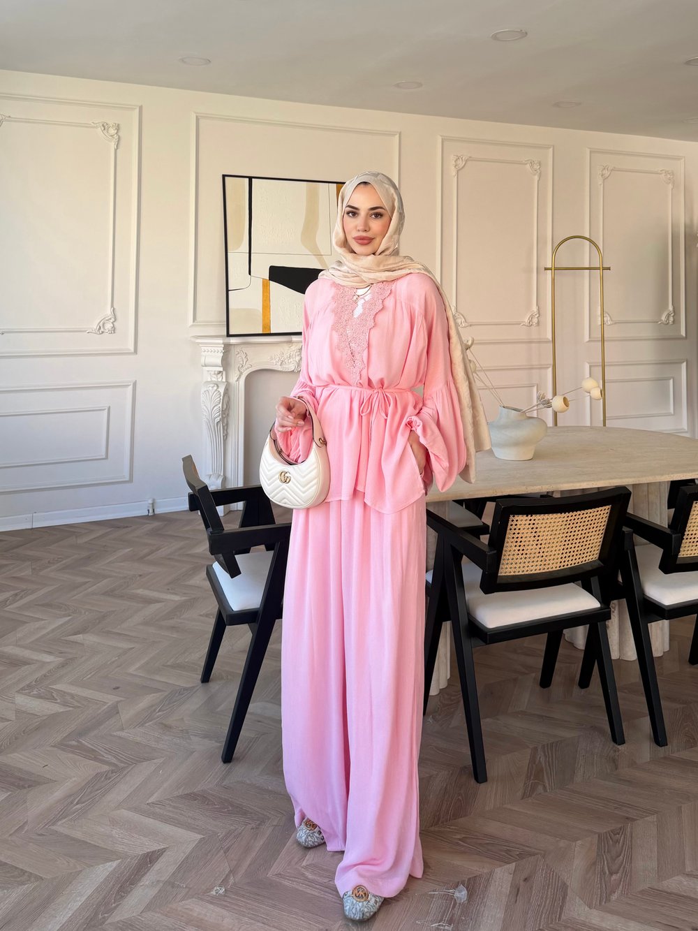 Pure Dantel Detaylı Pantolon Takım Pembe (5819)