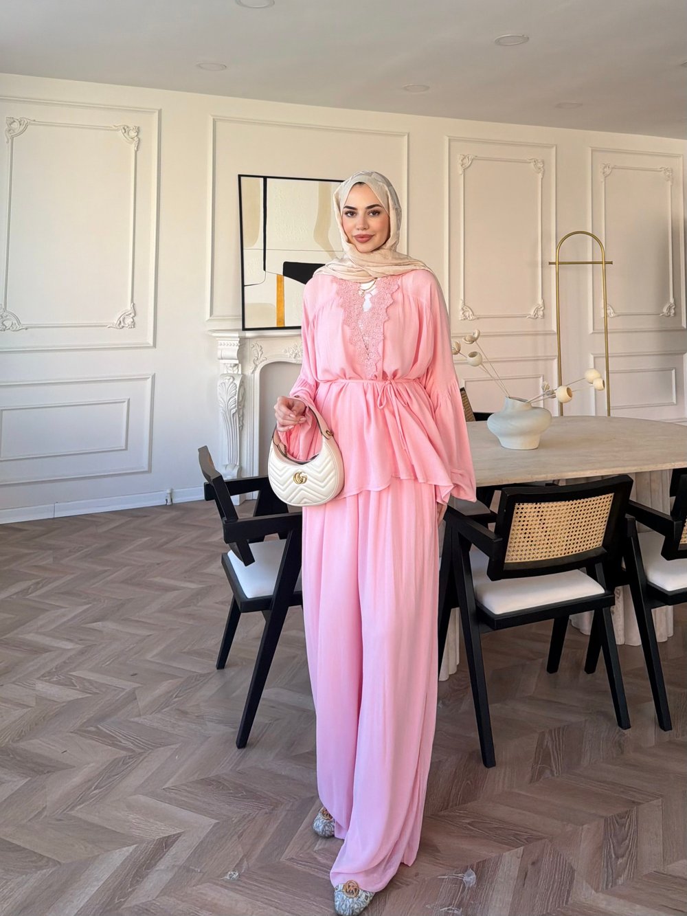 Pure Dantel Detaylı Pantolon Takım Pembe (5819)