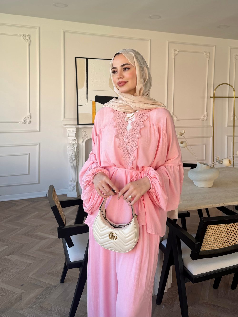 Pure Dantel Detaylı Pantolon Takım Pembe (5819)