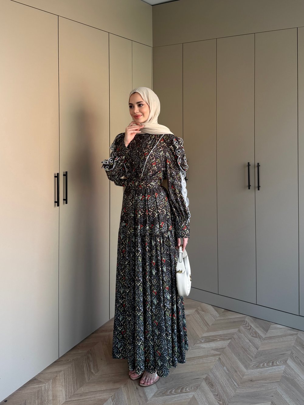 Rahel Çiçekli Elbise Siyah (5734)