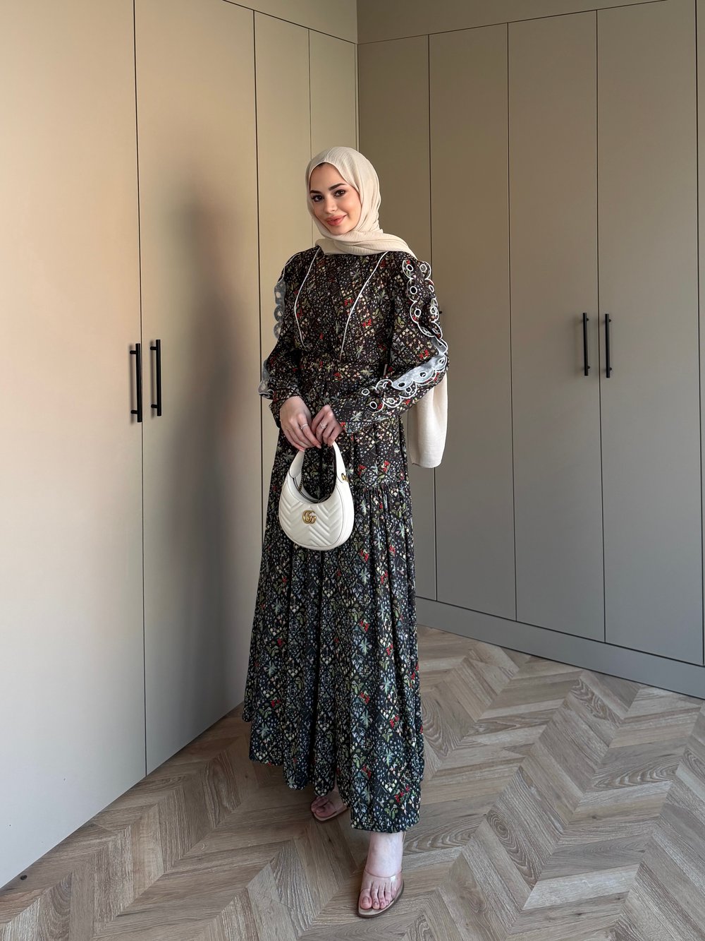 Rahel Çiçekli Elbise Siyah (5734)