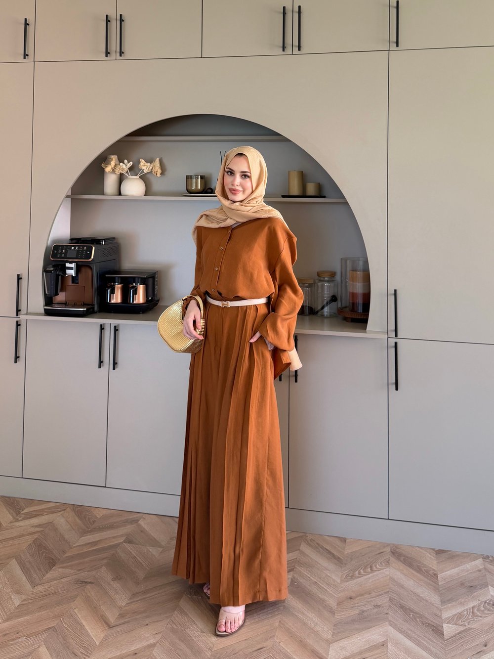Ranua Düğme Detaylı Pantolonlu Takım Camel (5815)