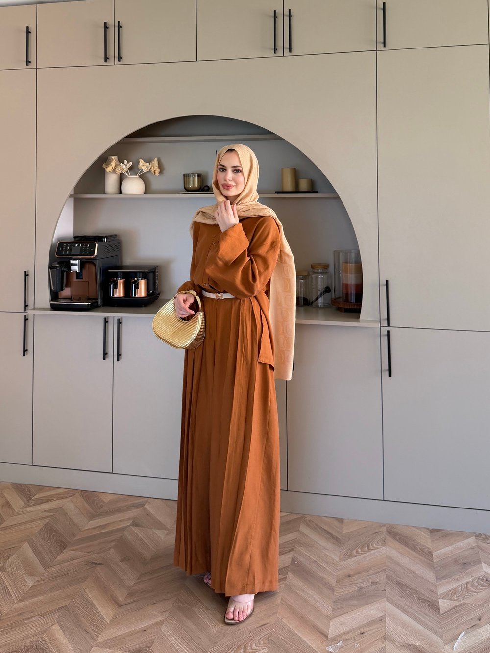 Ranua Düğme Detaylı Pantolonlu Takım Camel (5815)