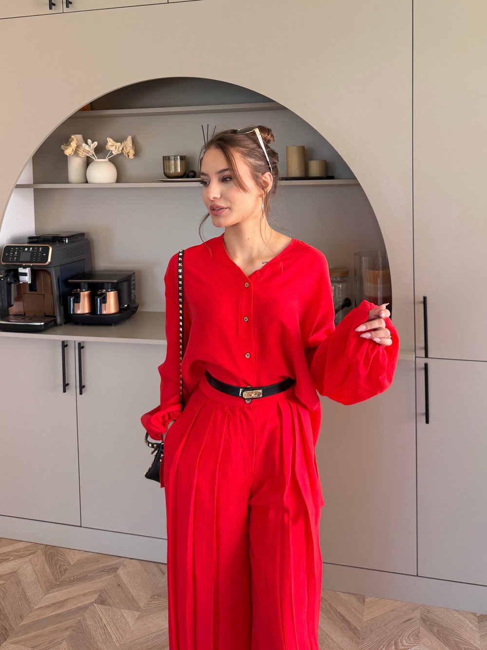 Ranua Düğme Detaylı Pantolonlu Takım Kırmızı (5815)