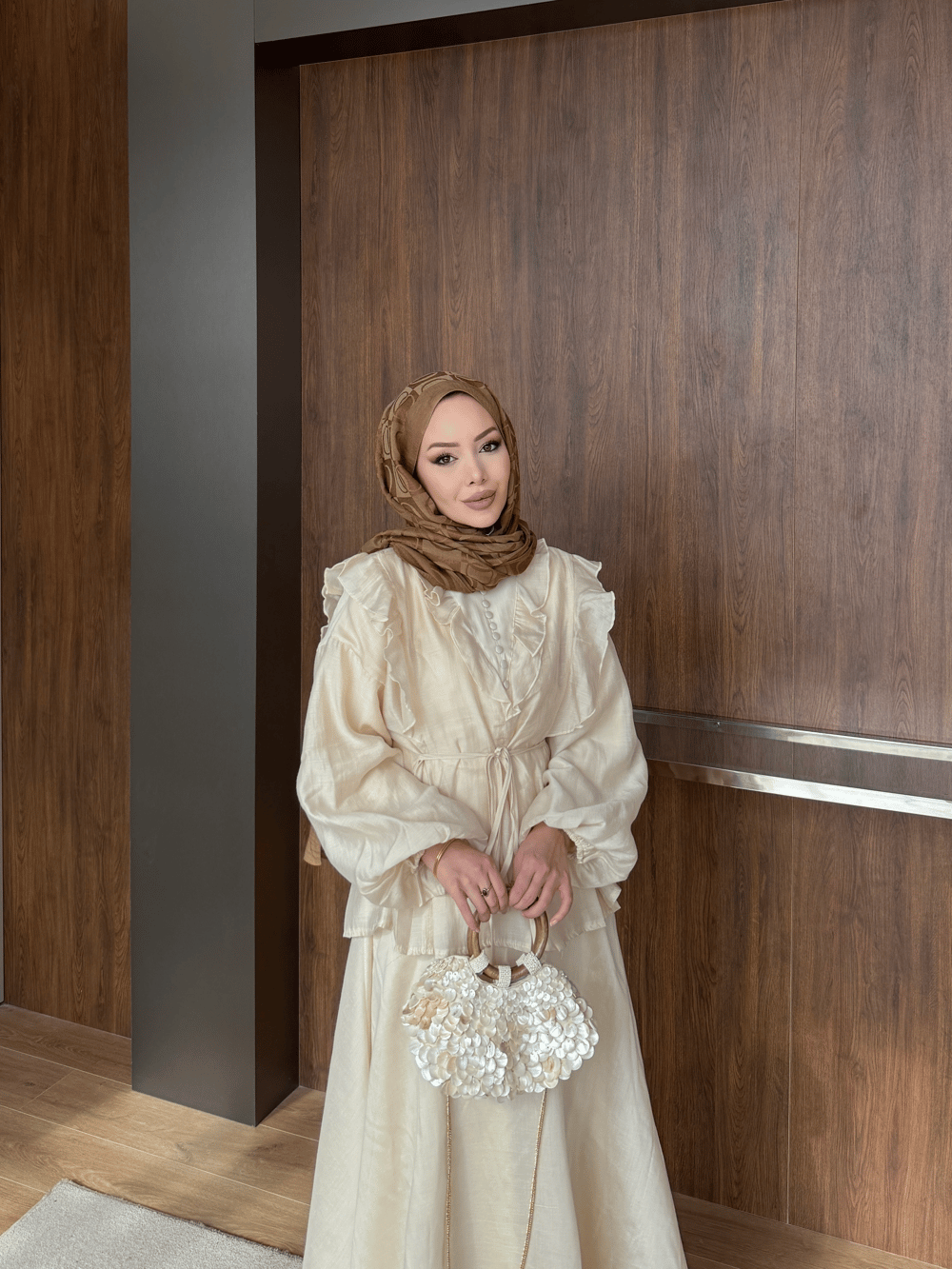 Rasha Fırfır Detaylı Etekli Takım Bej (26007)