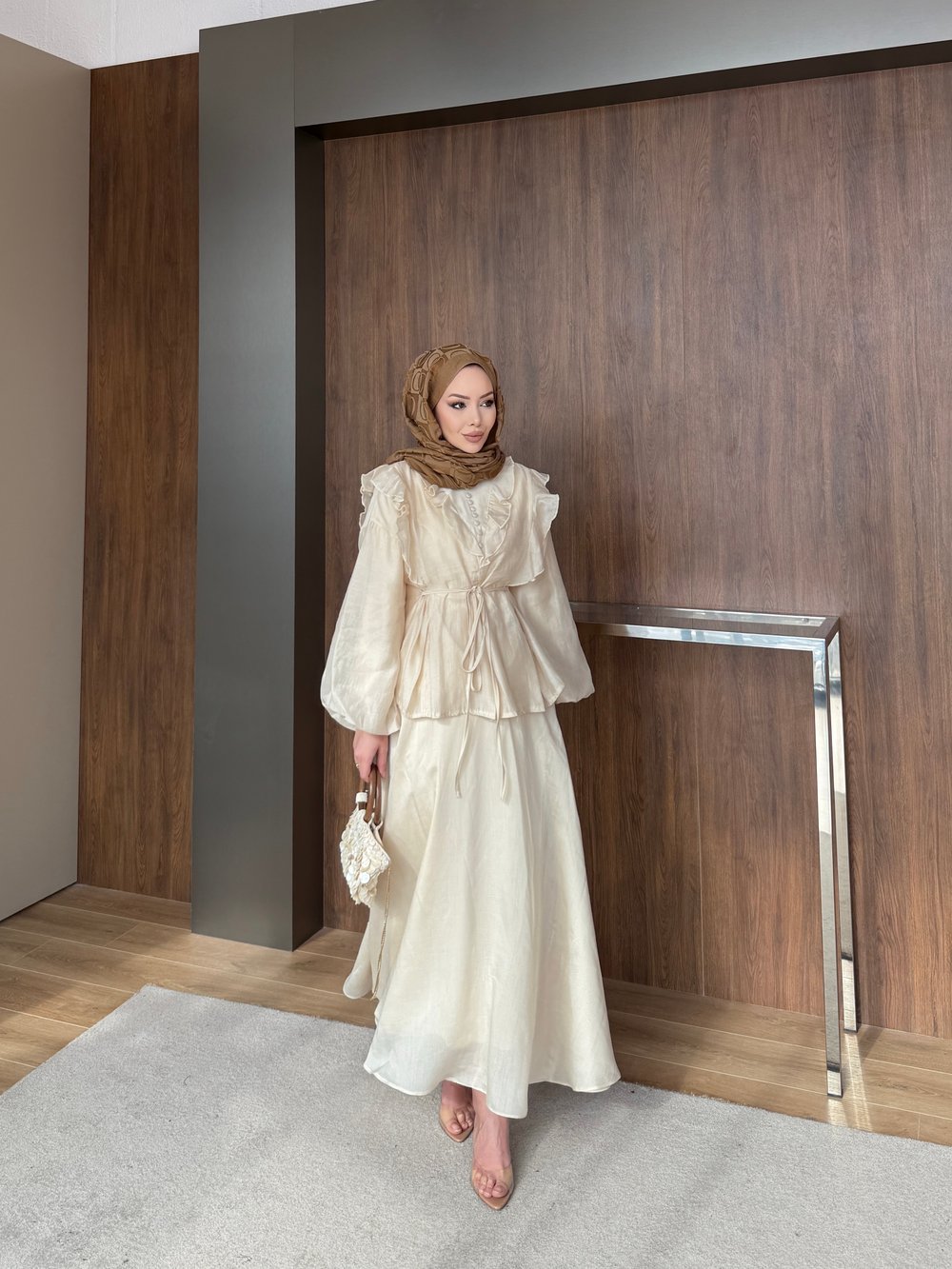 Rasha Fırfır Detaylı Etekli Takım Bej (26007)