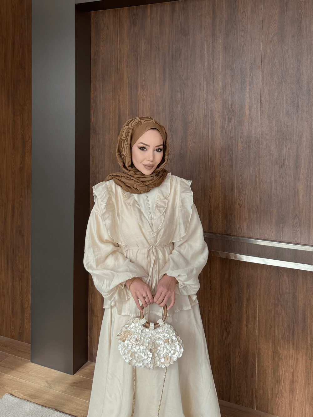 Rasha Fırfır Detaylı Etekli Takım Bej (26007)