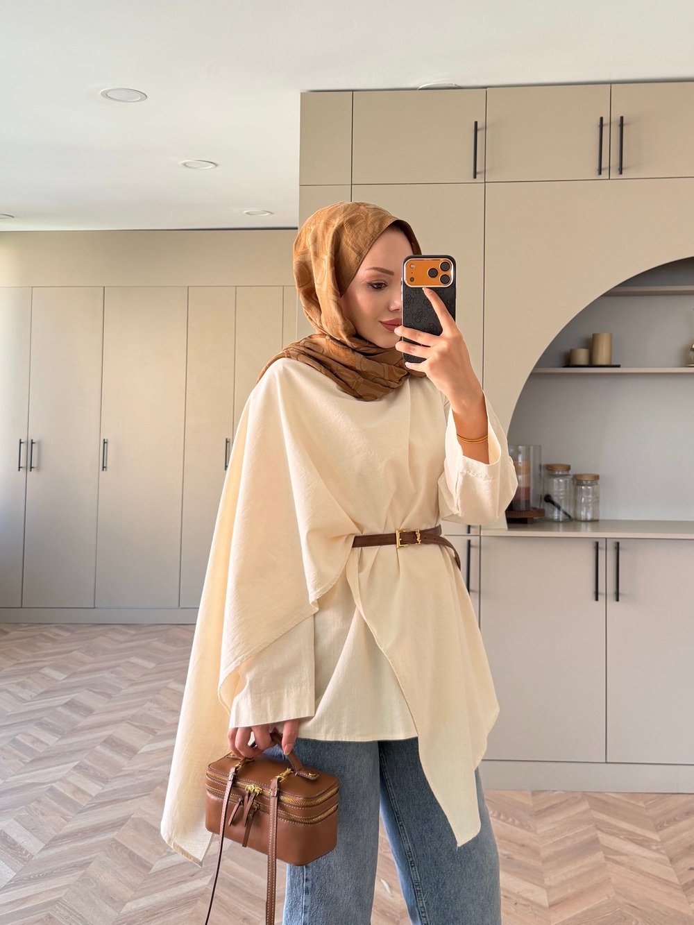Ria Şal Detaylı Keten Tunik Bej (5479)