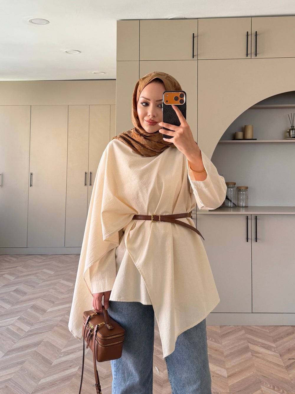 Ria Şal Detaylı Keten Tunik Bej (5479)