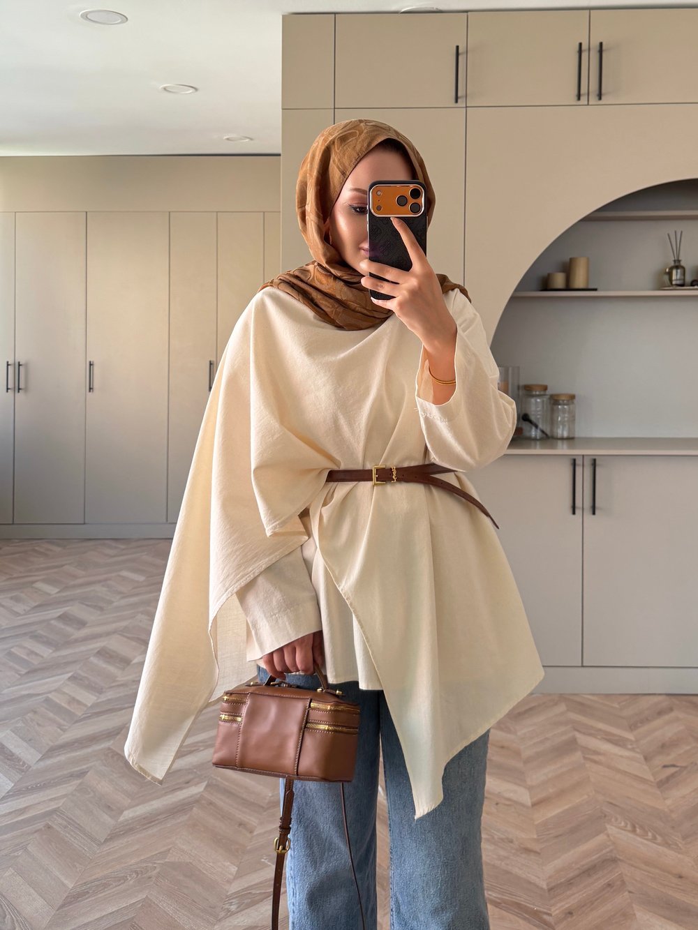 Ria Şal Detaylı Keten Tunik Bej (5479)