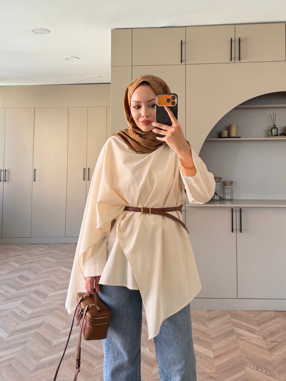 Ria Şal Detaylı Keten Tunik Bej (5479)