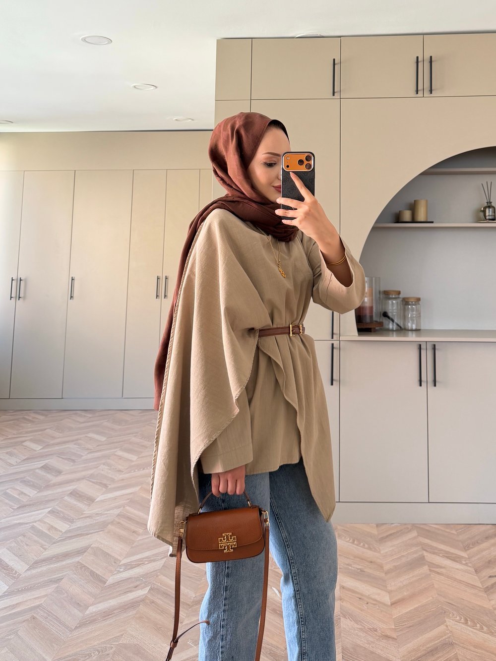 Ria Şal Detaylı Keten Tunik Vizon (5479)