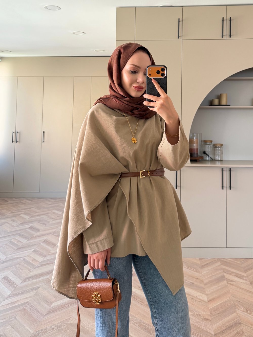 Ria Şal Detaylı Keten Tunik Vizon (5479)