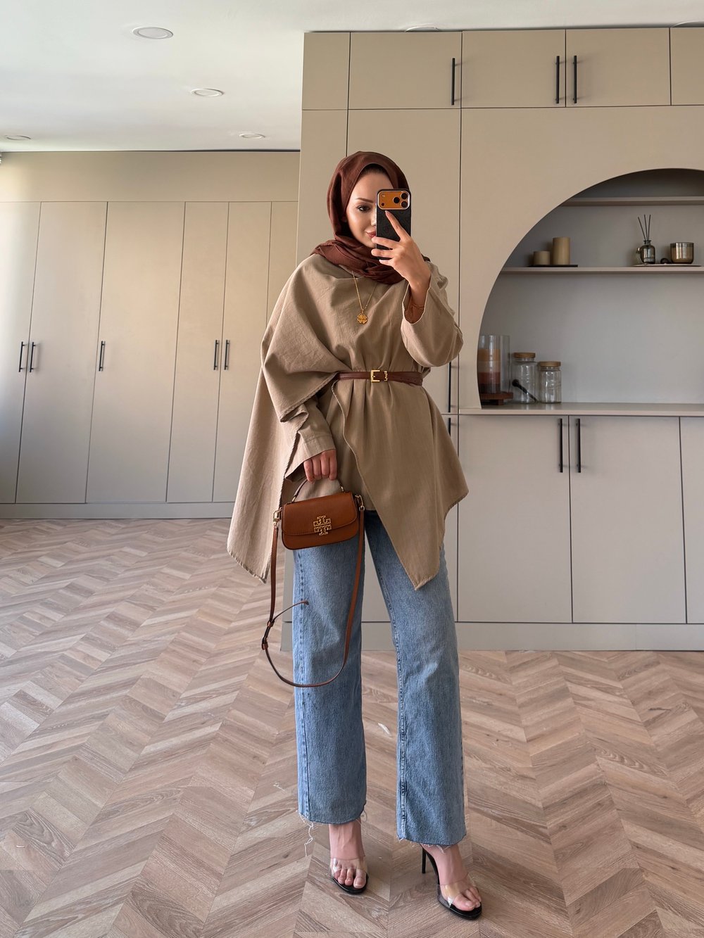 Ria Şal Detaylı Keten Tunik Vizon (5479)