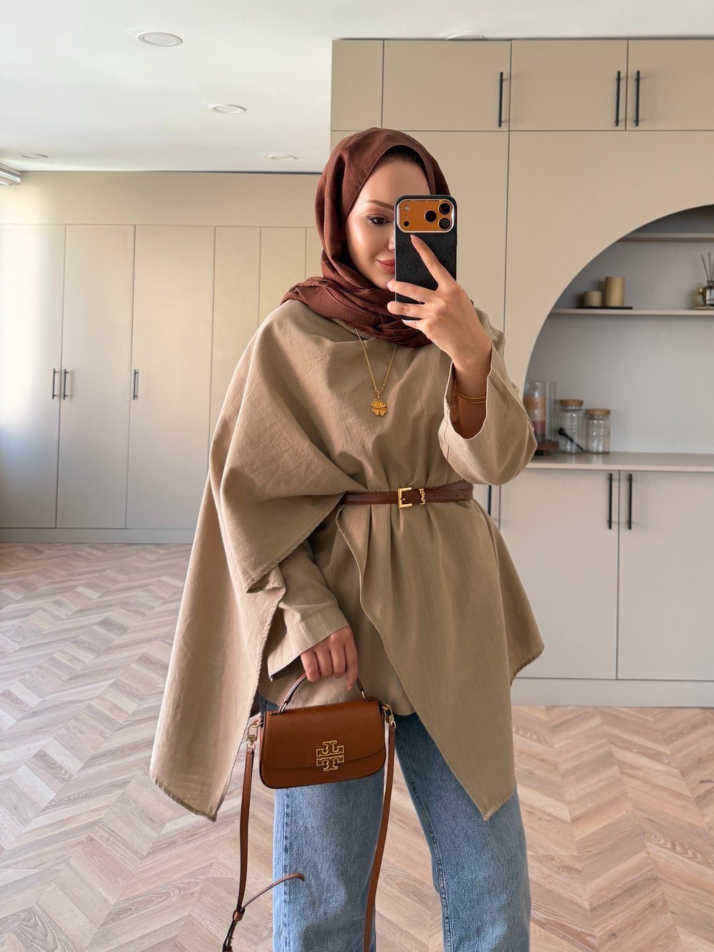 Ria Şal Detaylı Keten Tunik Vizon (5479)