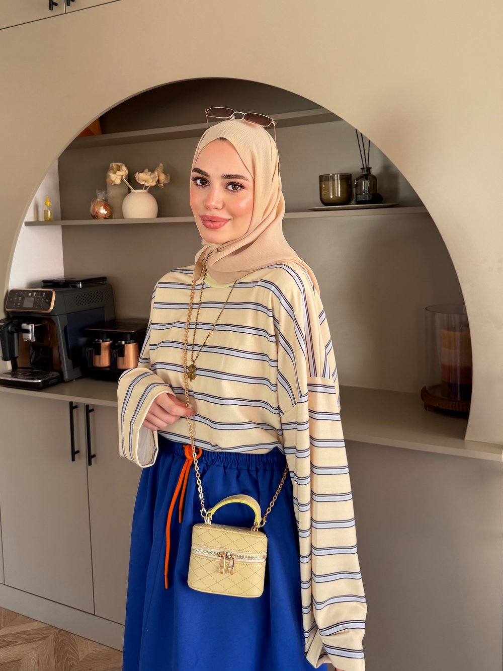 Ribana Yaka Yatay Çizgili Sweat Butteryellow (7020)