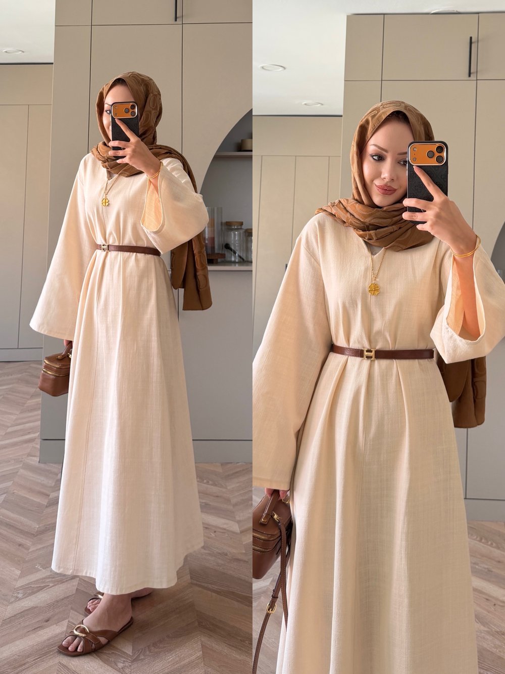 Rima Keten Elbise Bej (4527)