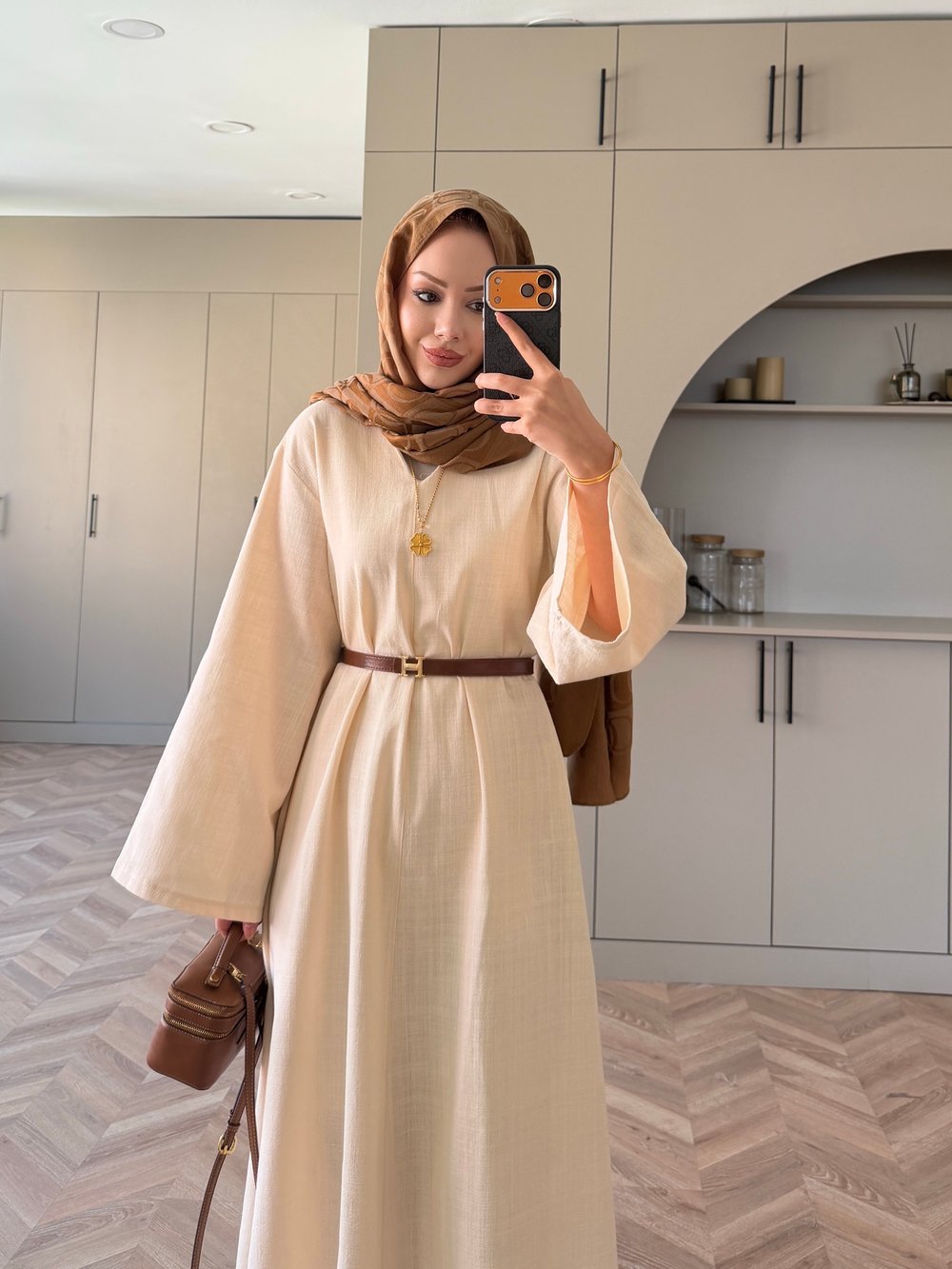 Rima Keten Elbise Bej (4527)