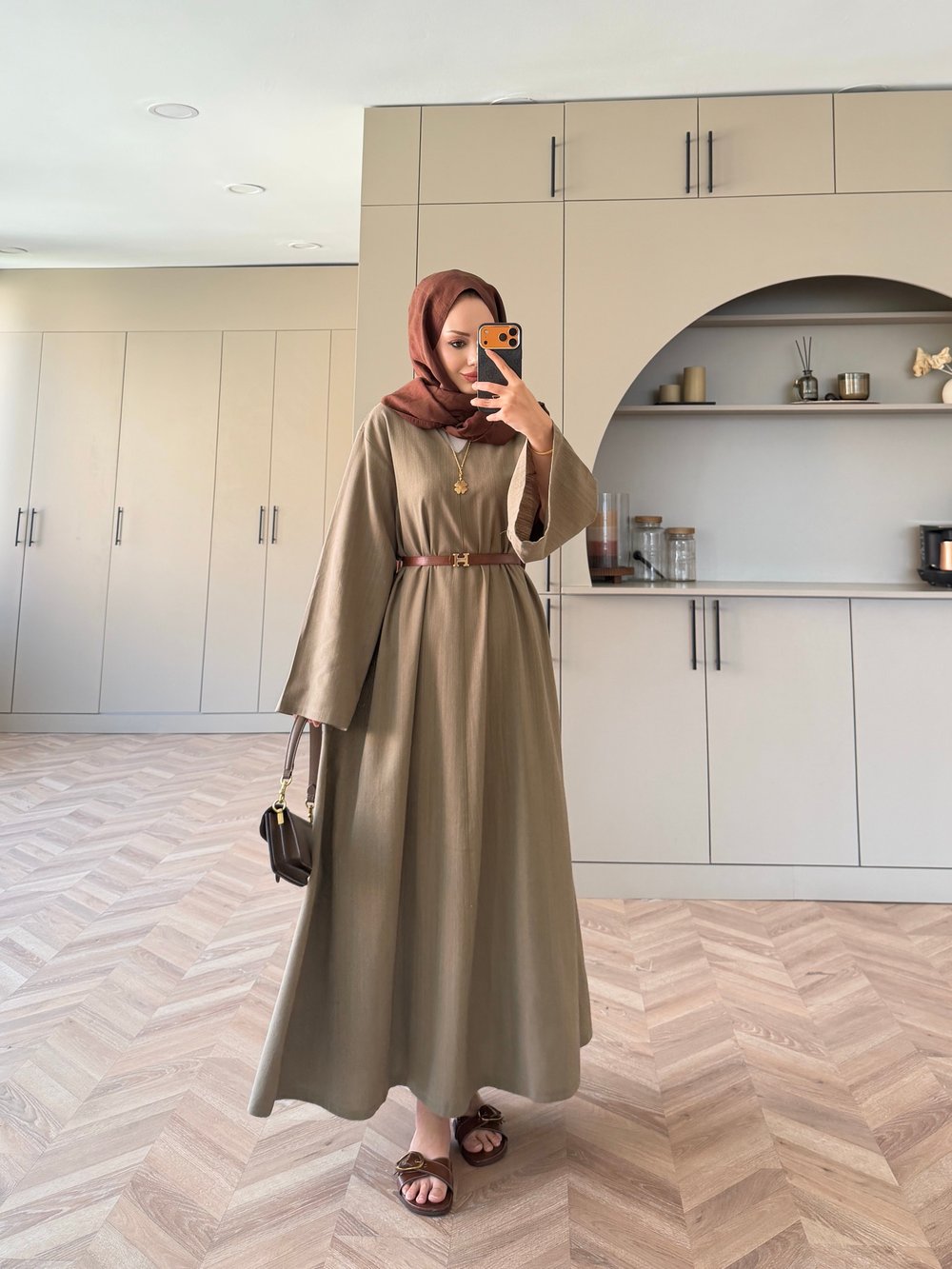 (ÖNSİPARİŞ) 7 İş günü sonra kargolanacaktır Rima Keten Elbise Haki (4527)