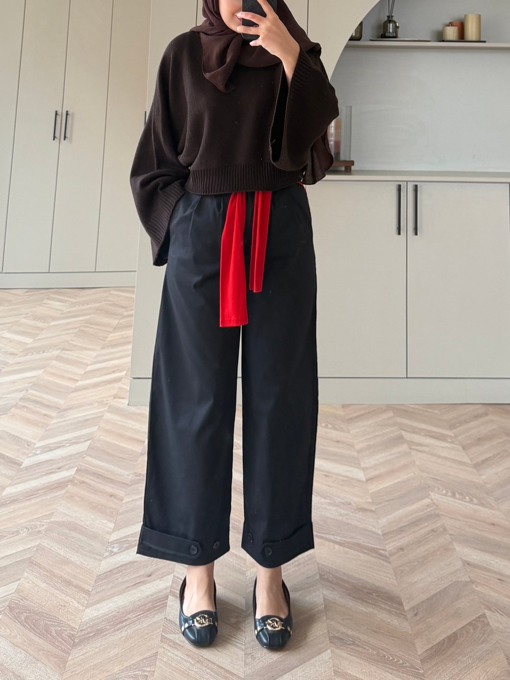 Rope Bilek Boy Boru Paça Pantolon Siyah (3936)