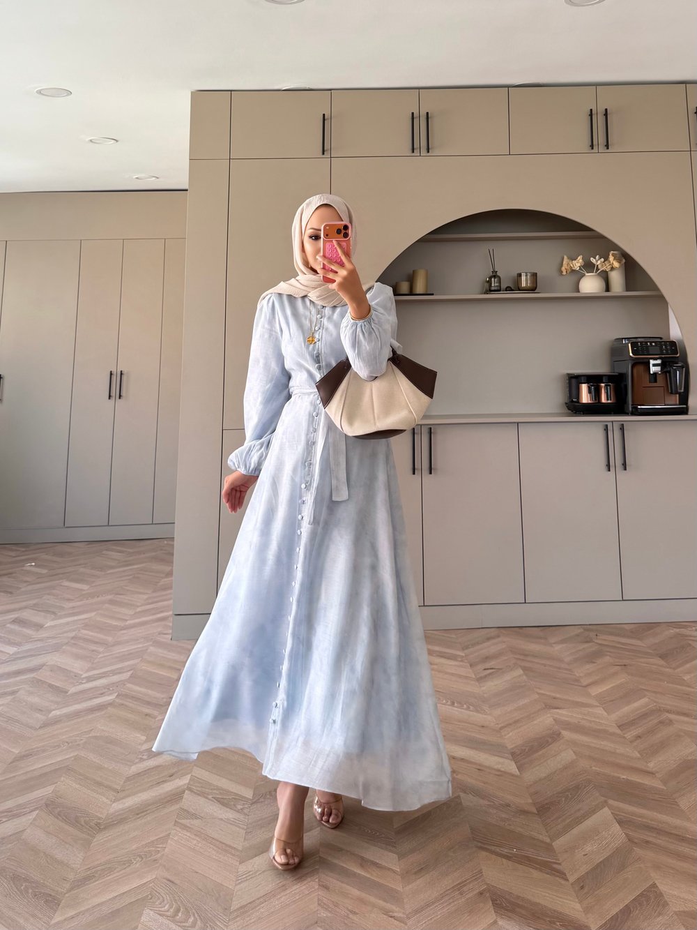 Rosef Düğmeli Elbise Açık Mavi (4531)