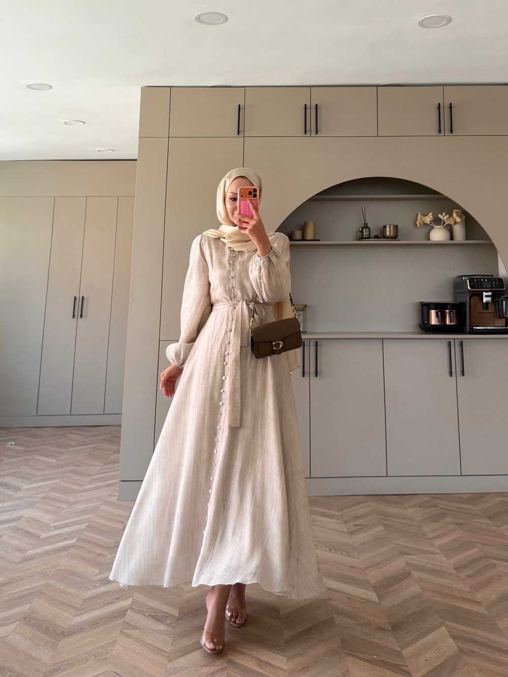 Rosef Düğmeli Elbise Bej (4531)