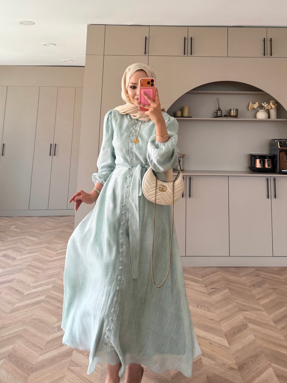 Rosef Düğmeli Elbise Mint Yeşili (4531)