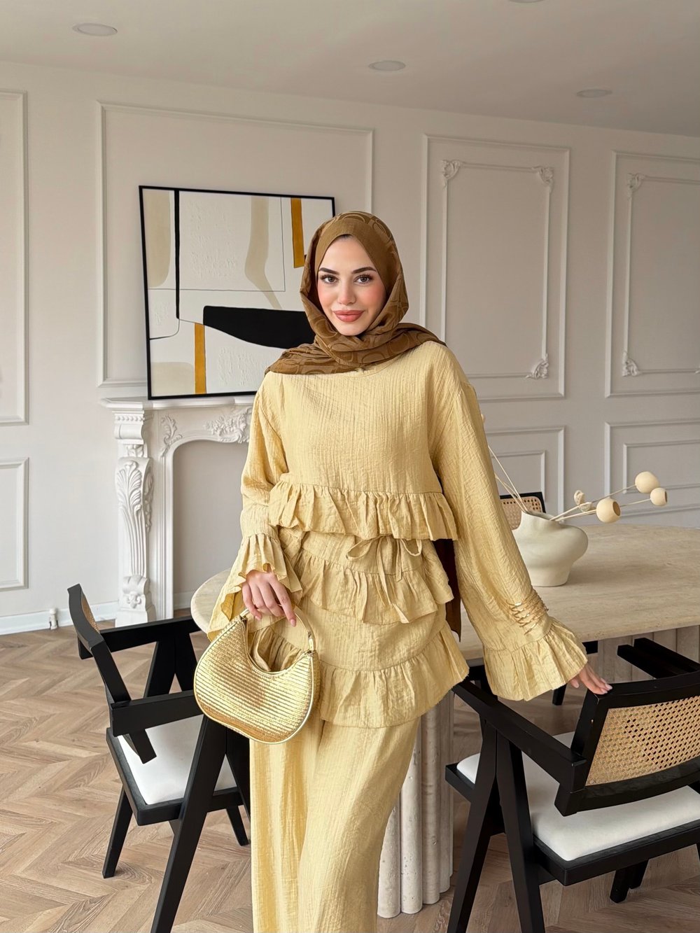 Rovika Fırfırlı Pantolonlu Takım Butteryellow (4515)
