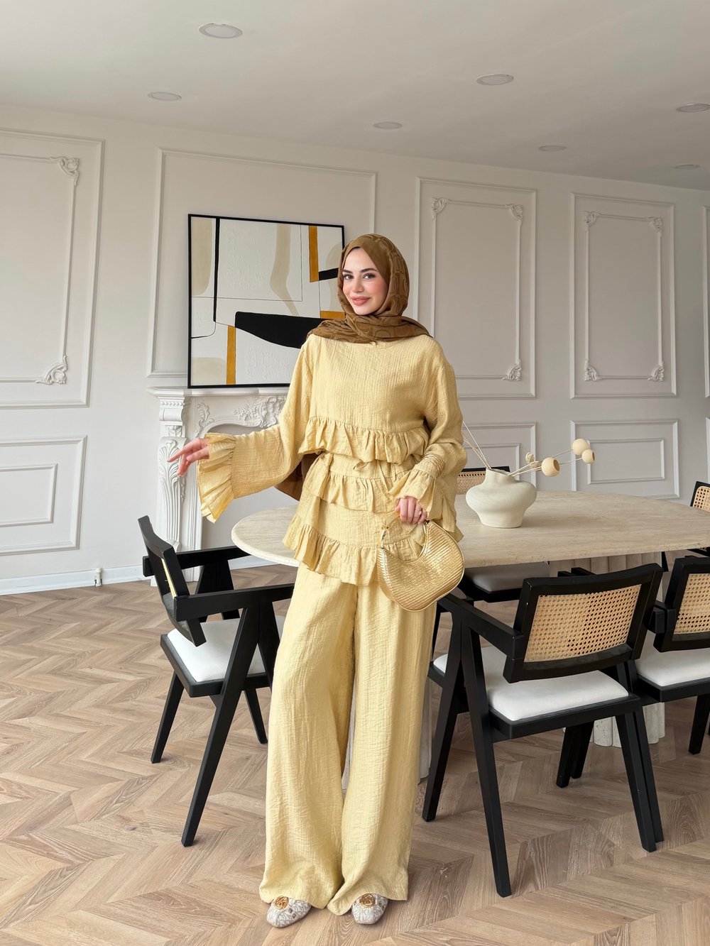 Rovika Fırfırlı Pantolonlu Takım Butteryellow (4515)