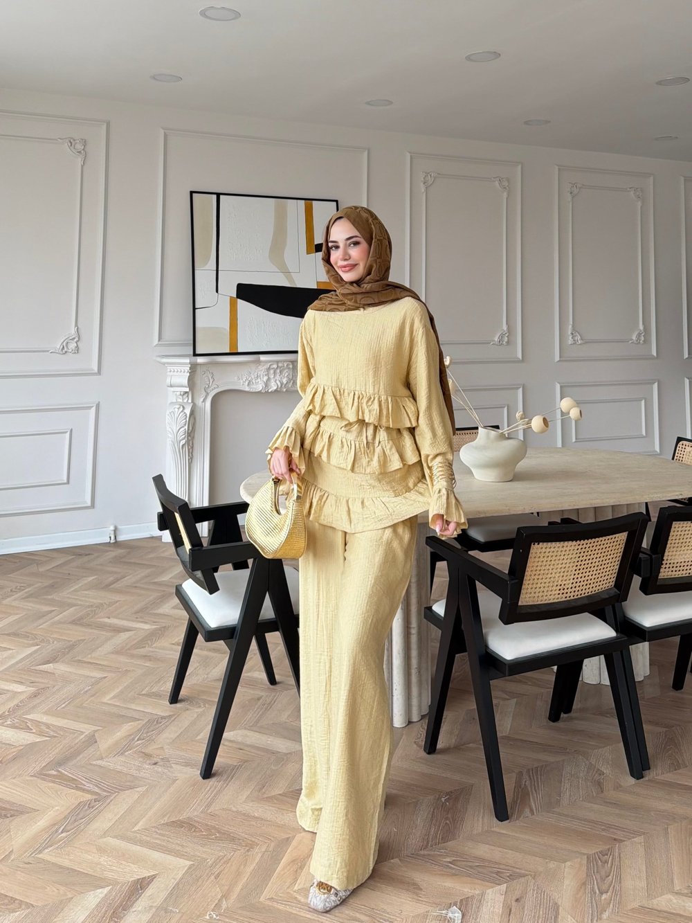 Rovika Fırfırlı Pantolonlu Takım Butteryellow (4515)