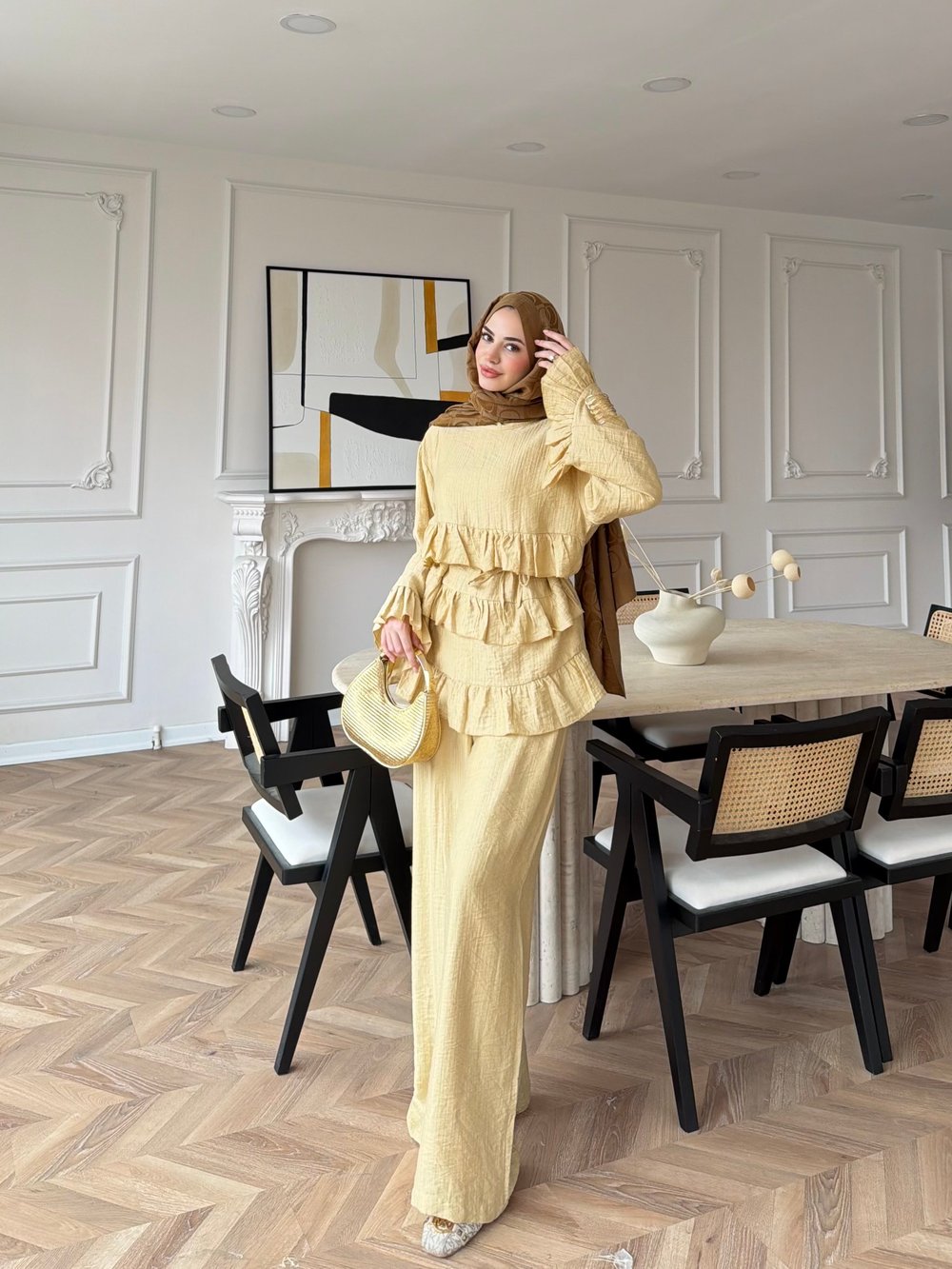 Rovika Fırfırlı Pantolonlu Takım Butteryellow (4515)