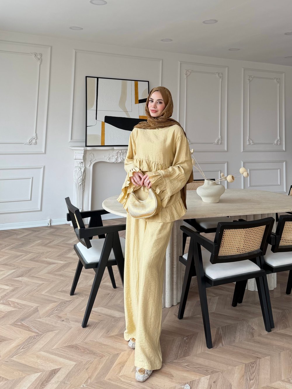 Rovika Fırfırlı Pantolonlu Takım Butteryellow (4515)