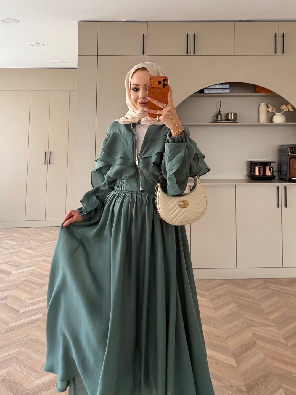 Roxanne Fırfırlı Ceketli Etekli Takım Petrol Yeşili (2021)