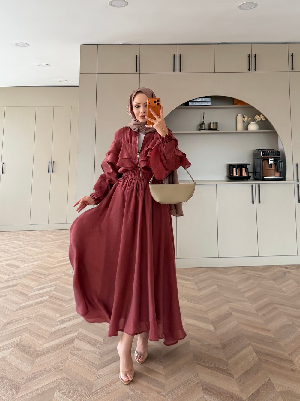 Roxanne Fırfırlı Ceketli Etekli Takım Kiremit (2021)