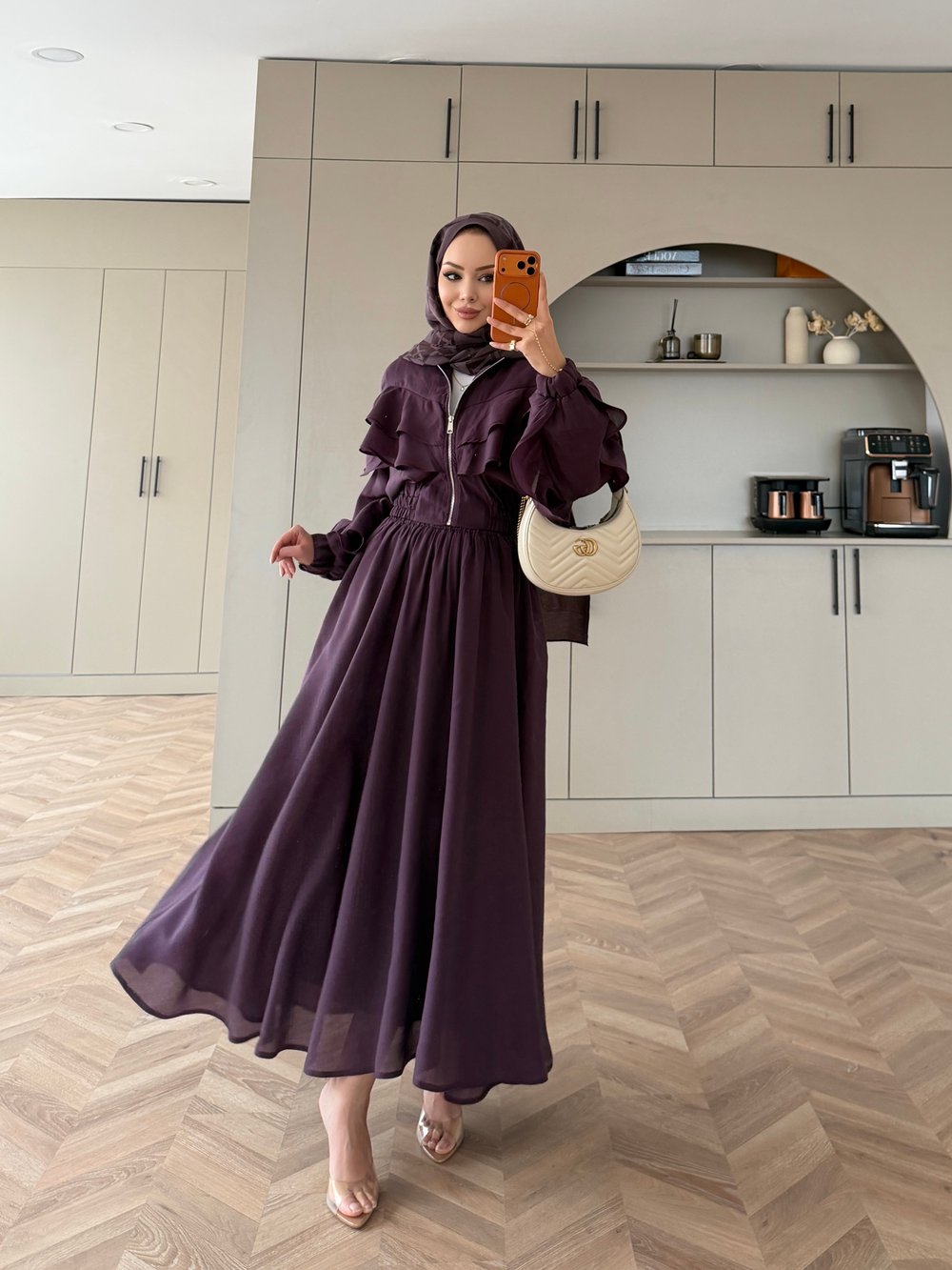 Roxanne Fırfırlı Ceketli Etekli Takım Mor (2021)