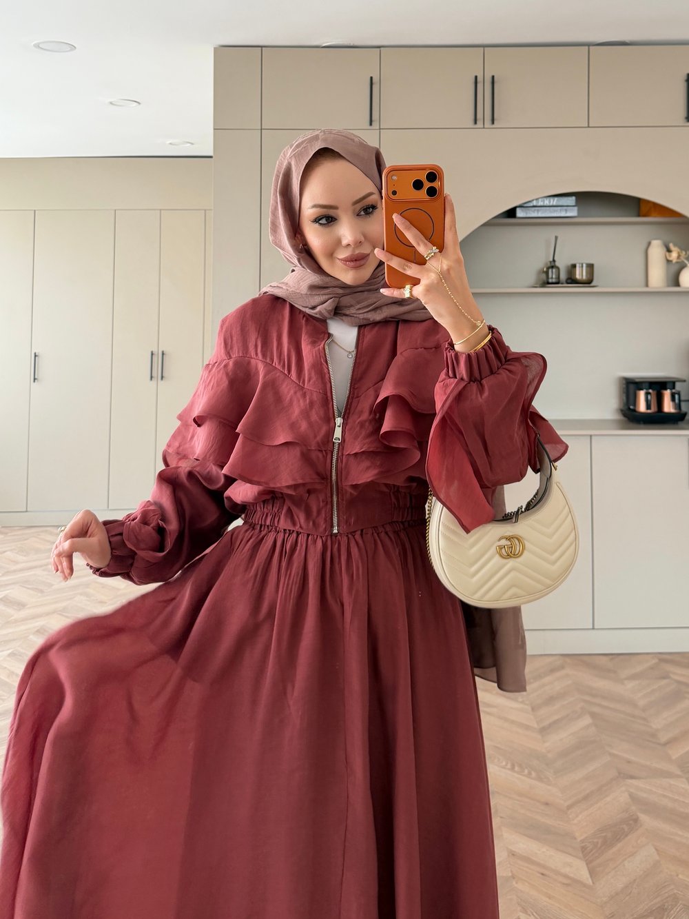 Roxanne Fırfırlı Ceketli Etekli Takım Kiremit (2021)