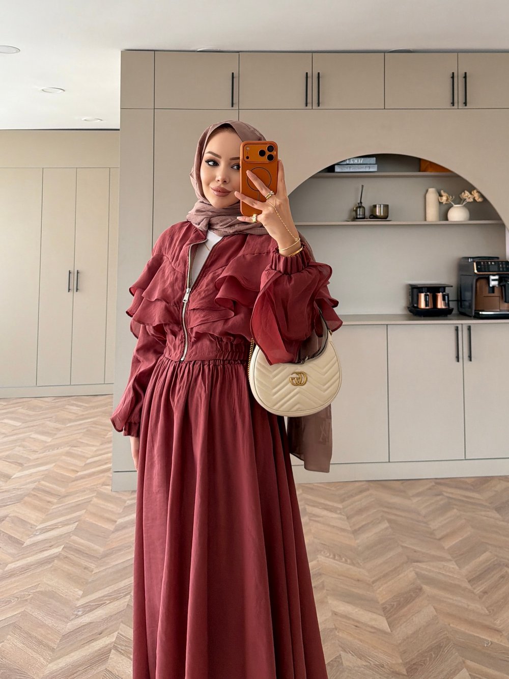Roxanne Fırfırlı Ceketli Etekli Takım Kiremit (2021)