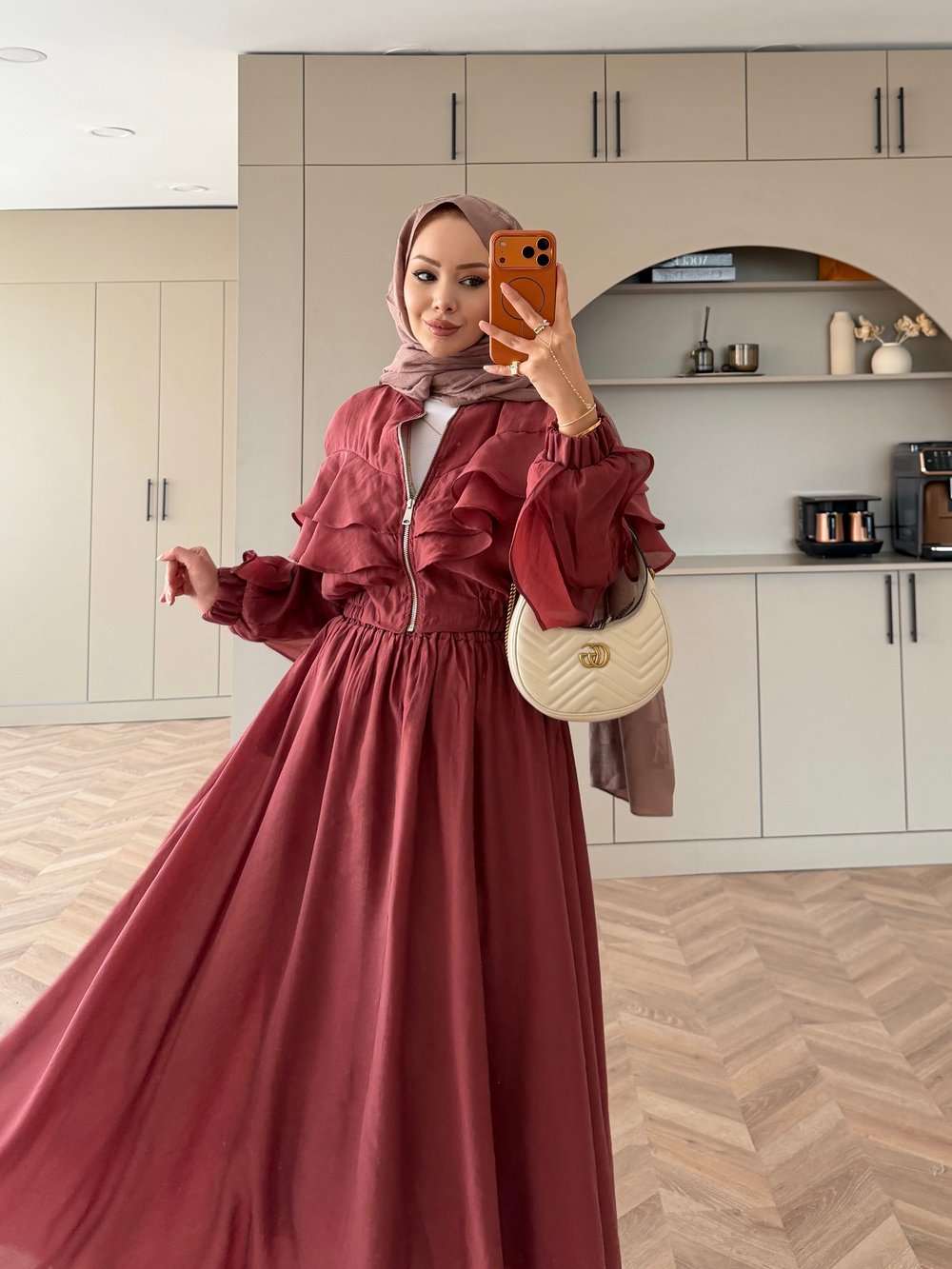 Roxanne Fırfırlı Ceketli Etekli Takım Kiremit (2021)