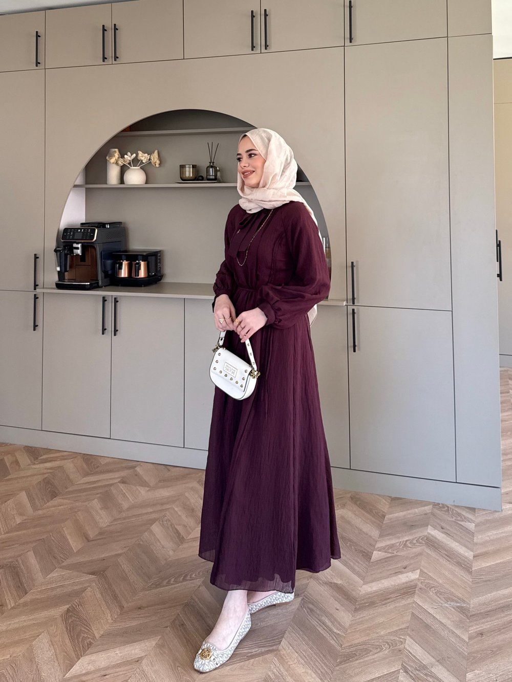 Safir Bağlama Detaylı Elbise Mürdüm (4472)