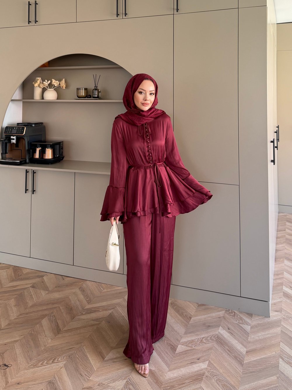Sahra Kat Kat Pantolonlu Takım Bordo (5791)