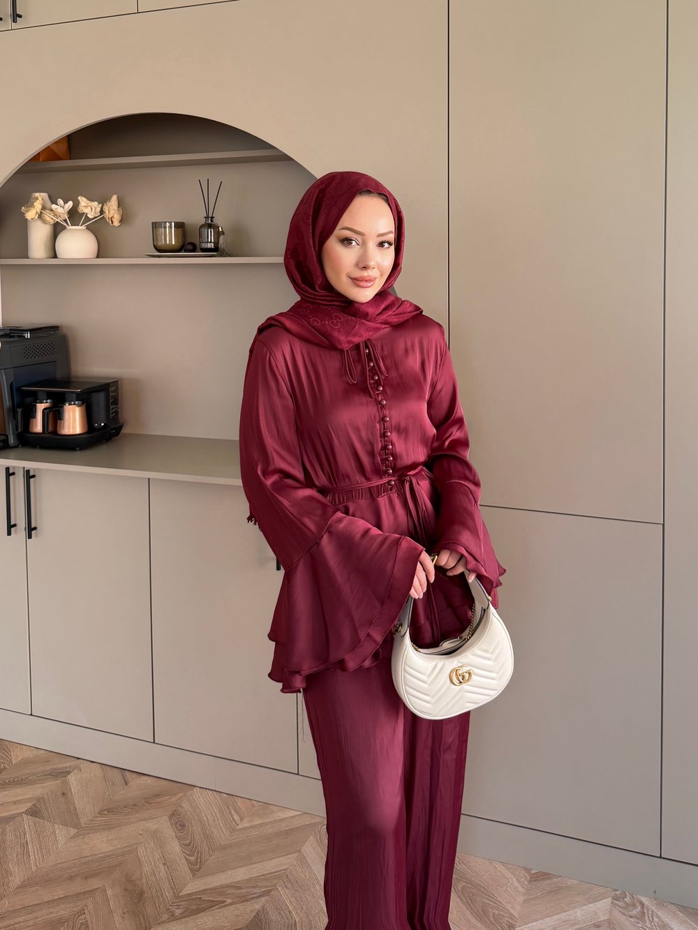Sahra Kat Kat Pantolonlu Takım Bordo (5791)