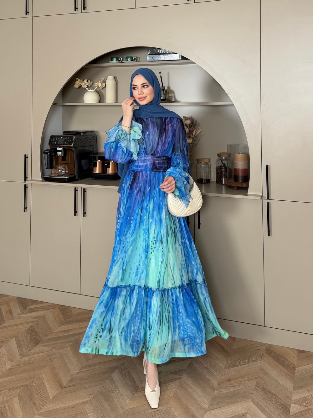 Salina Şifon Elbise Mavi (5742)